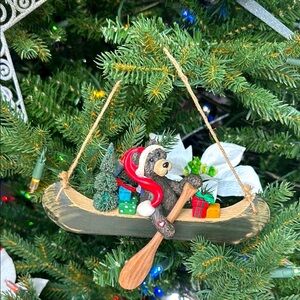 Kurt Adler Wooden Bear Canoeing Christmas Holiday Decor